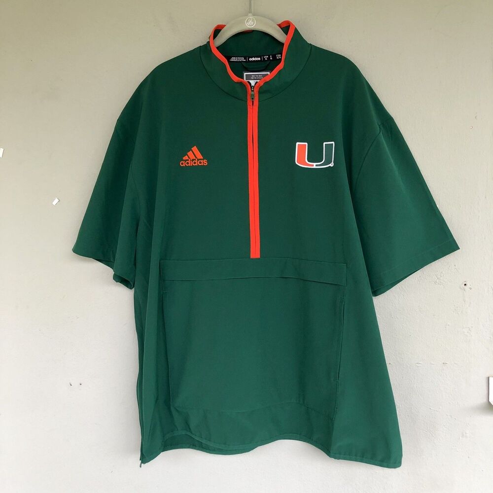 Adidas Miami Hurricanes Half Zip Coach Sideline Jacket  Mens XL Windbreaker SS